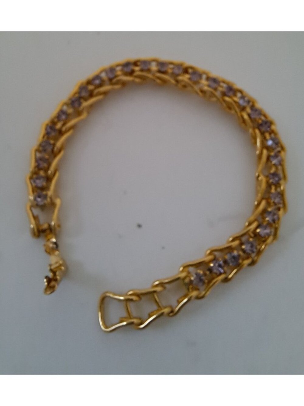Vintage Ladies Goldtone Ladder Link Clasp Bracelet Light Pink Rhinestones